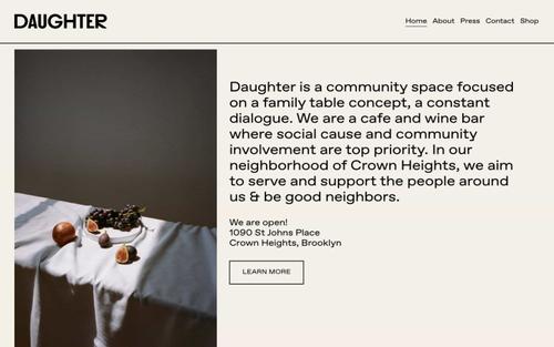 Capture d’écran du site daughter.nyc réalisé avec Squarespace